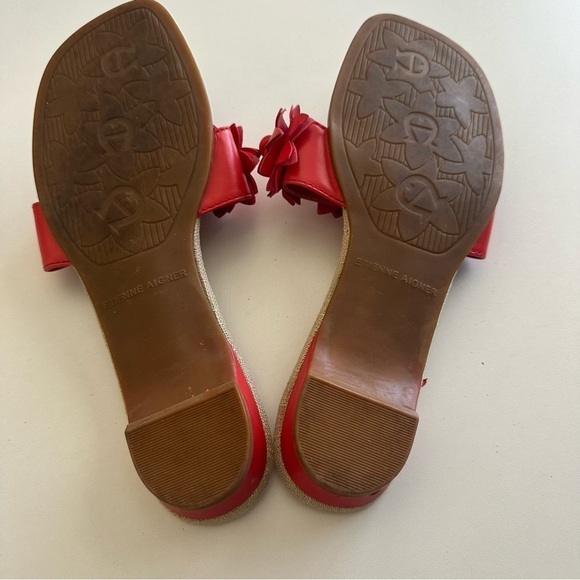 Etienne Aigner Kitten Heeled Sandals Women's 7 Red Floral Summer Boho - Picture 10 of 10